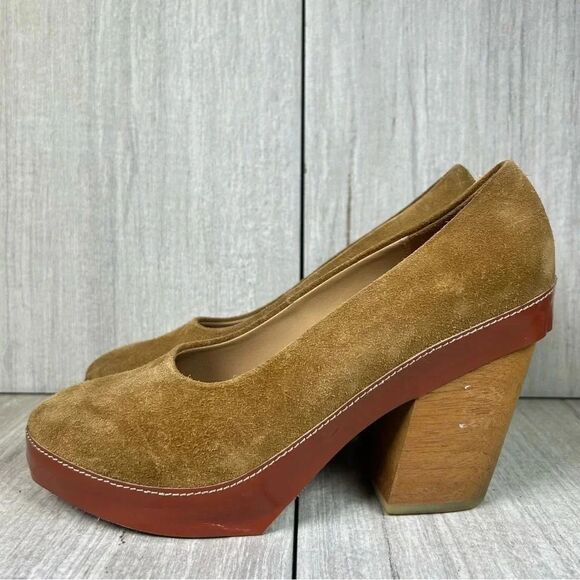A Detacher Taupe Suede Leather Block Heel Pumps Heeled Shoes Womens Size 8 - Picture 8 of 10